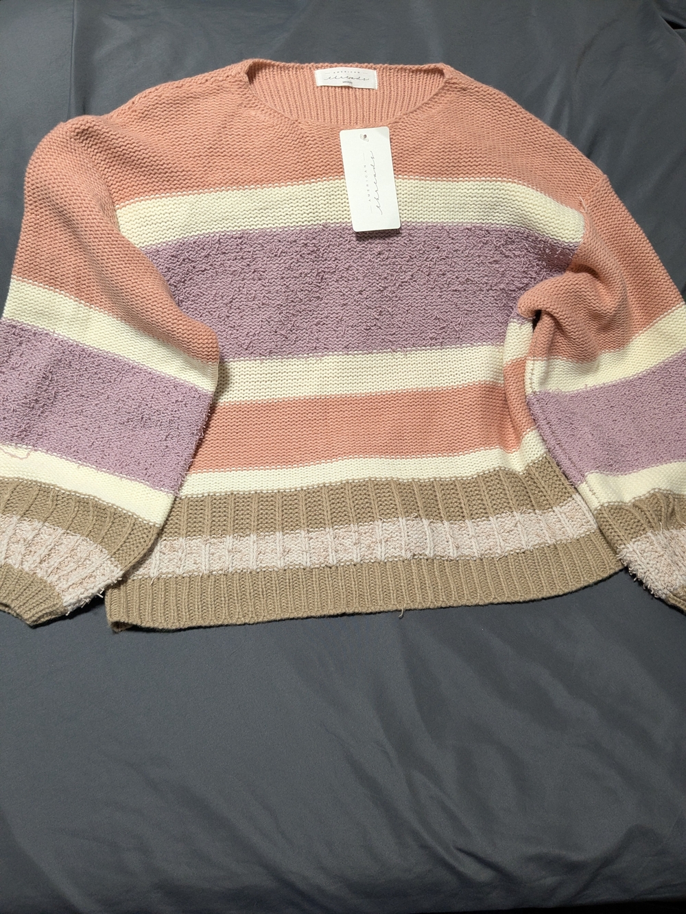 Striped Crewneck Sweater in Peach, Lavender & Cream